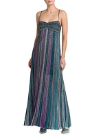 Embellished Metallic Striped Maxi Dress