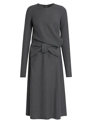 Wool-Cotton Bow Midi-Dress