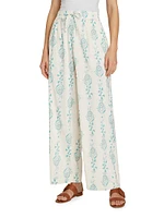 Floral Drawstring Wide-Leg Pants