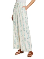 Floral Drawstring Wide-Leg Pants