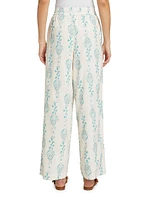 Floral Drawstring Wide-Leg Pants