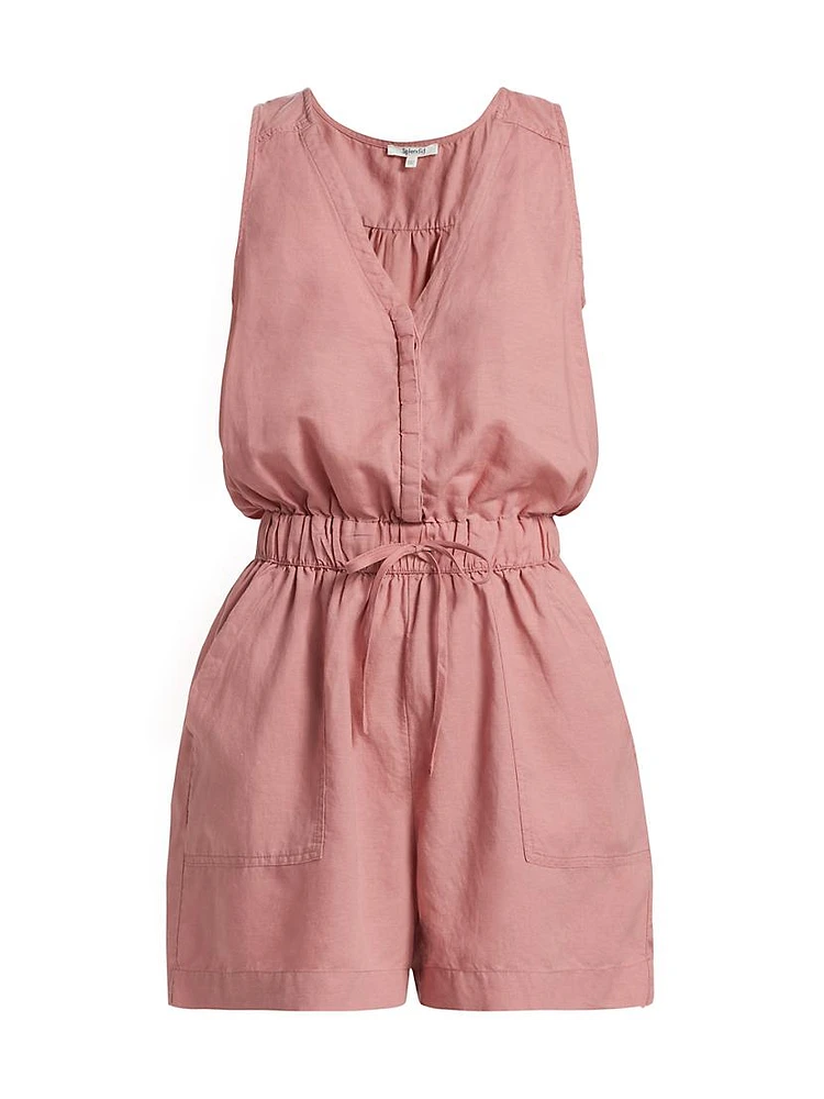 Linen-Blend Drawstring Romper