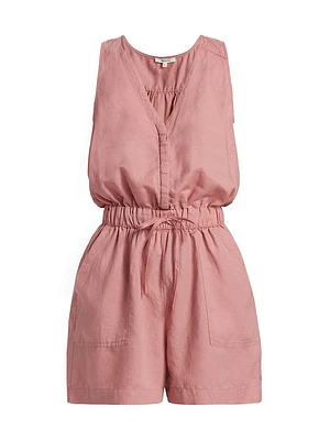 Linen-Blend Drawstring Romper