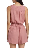 Linen-Blend Drawstring Romper