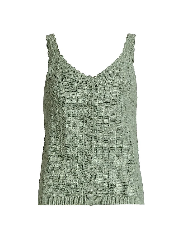 Linen-Blend Scallop Knit Tank