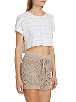 Skyler Striped Cotton-Blend Crop T-Shirt