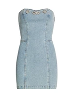 Idara Crystal Denim Strapless Minidress