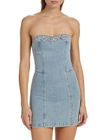 Idara Crystal Denim Strapless Minidress