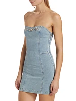 Idara Crystal Denim Strapless Minidress