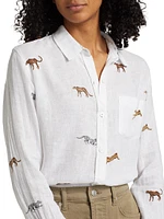 Charli Sarafi Cheetah Linen-Blend Shirt