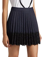 Laney Lace Pleated Denim Skirt