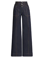 Kenji Denim Double-Belt Flared Pants