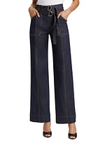 Kenji Denim Double-Belt Flared Pants