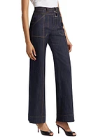 Kenji Denim Double-Belt Flared Pants