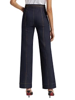 Kenji Denim Double-Belt Flared Pants