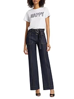 Kenji Denim Double-Belt Flared Pants