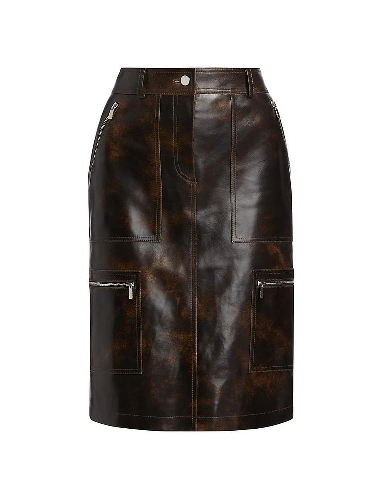 Cargo Distressed Leather Pencil Skirt