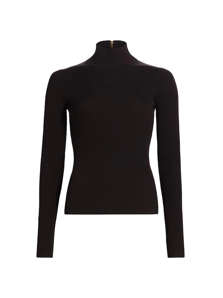 Rib-Knit Turtleneck Cashmere Top