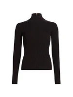 Rib-Knit Turtleneck Cashmere Top