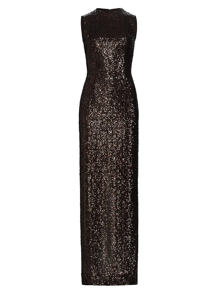 Sequined Sleeveless Column Gown