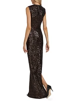 Sequined Sleeveless Column Gown