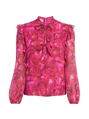 Floral Silk Tie Blouse