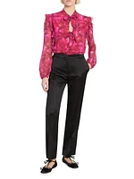 Floral Silk Tie Blouse