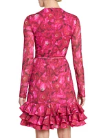 Floral Silk Long-Sleeve Minidress