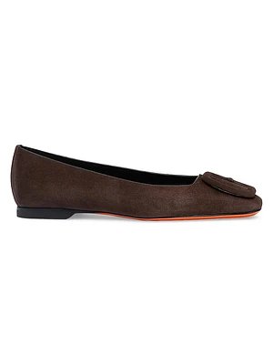 Buckled Suede Ballet Flats