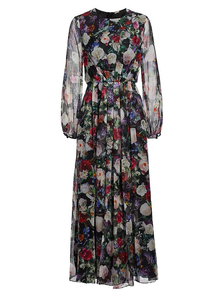 Paravincini Floral Silk Chiffon Maxi Dress