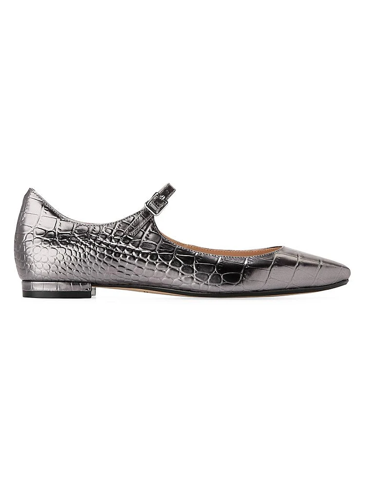 Bridge Embossed Leather Mary Jane Ballet Flats