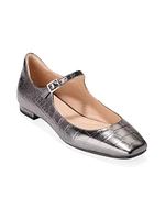 Bridge Embossed Leather Mary Jane Ballet Flats