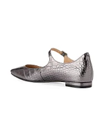 Bridge Embossed Leather Mary Jane Ballet Flats