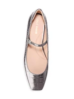 Bridge Embossed Leather Mary Jane Ballet Flats