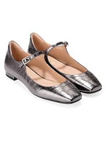 Bridge Embossed Leather Mary Jane Ballet Flats