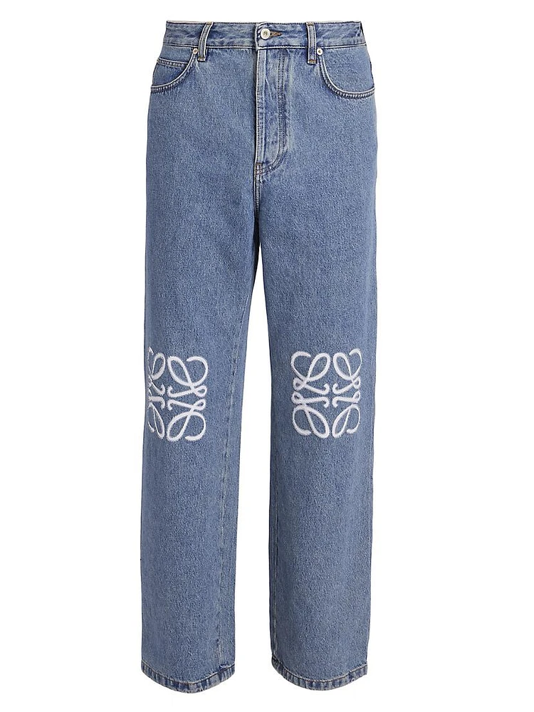 Anagram Logo-Embroidered Baggy Jeans