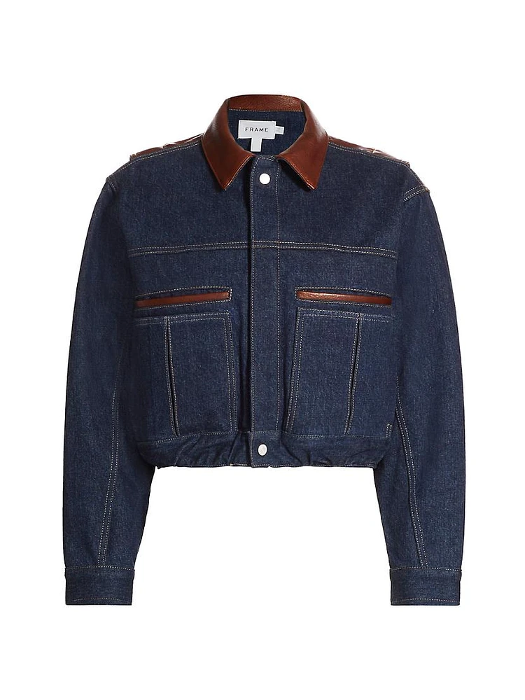 Denim Leather-Accented Trucker Jacket