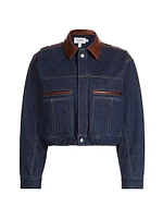 Denim Leather-Accented Trucker Jacket