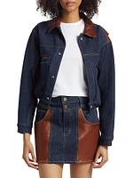 Denim Leather-Accented Trucker Jacket