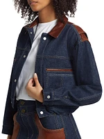 Denim Leather-Accented Trucker Jacket