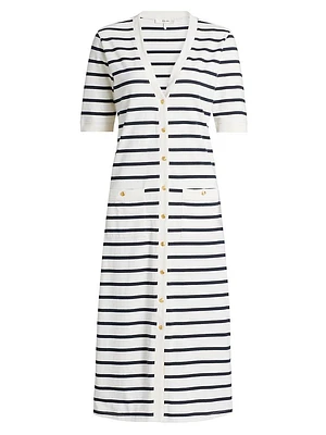 Henley Striped Cotton Midi-Dress