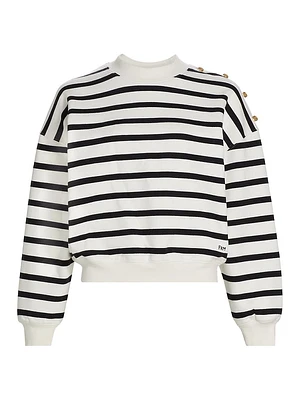 Striped Button-Accented Sweatshirt