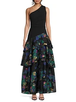 Floral One-Shoulder Gown