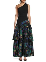 Floral One-Shoulder Gown