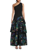 Floral One-Shoulder Gown