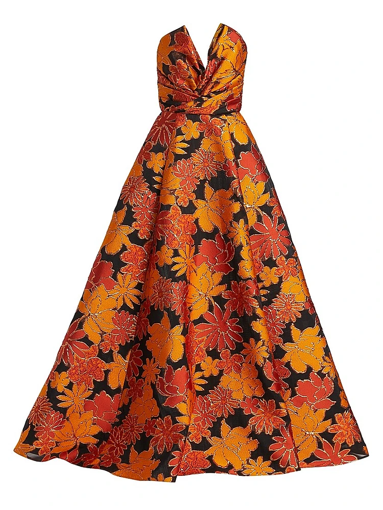 Floral Strapless A-Line Gown