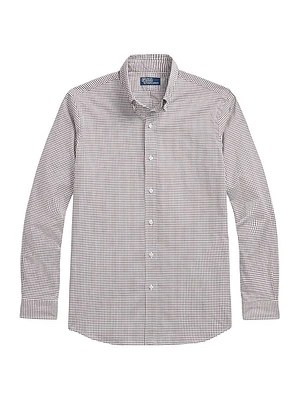 Micro Plaid Cotton Button-Down Shirt