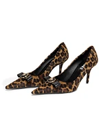 Gianni 100MM Leopard Calf Hair Pumps