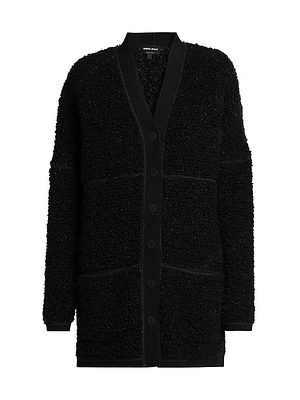 Wool-Blend Textured Longline Cardigan