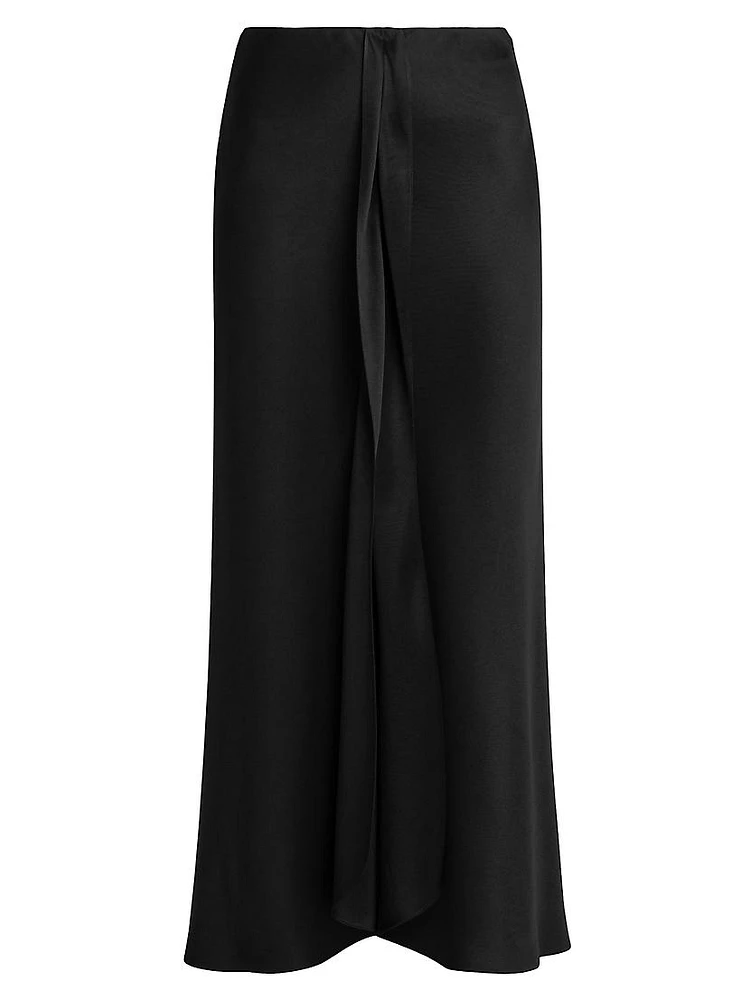 Draped Silk Slit Midi-Skirt